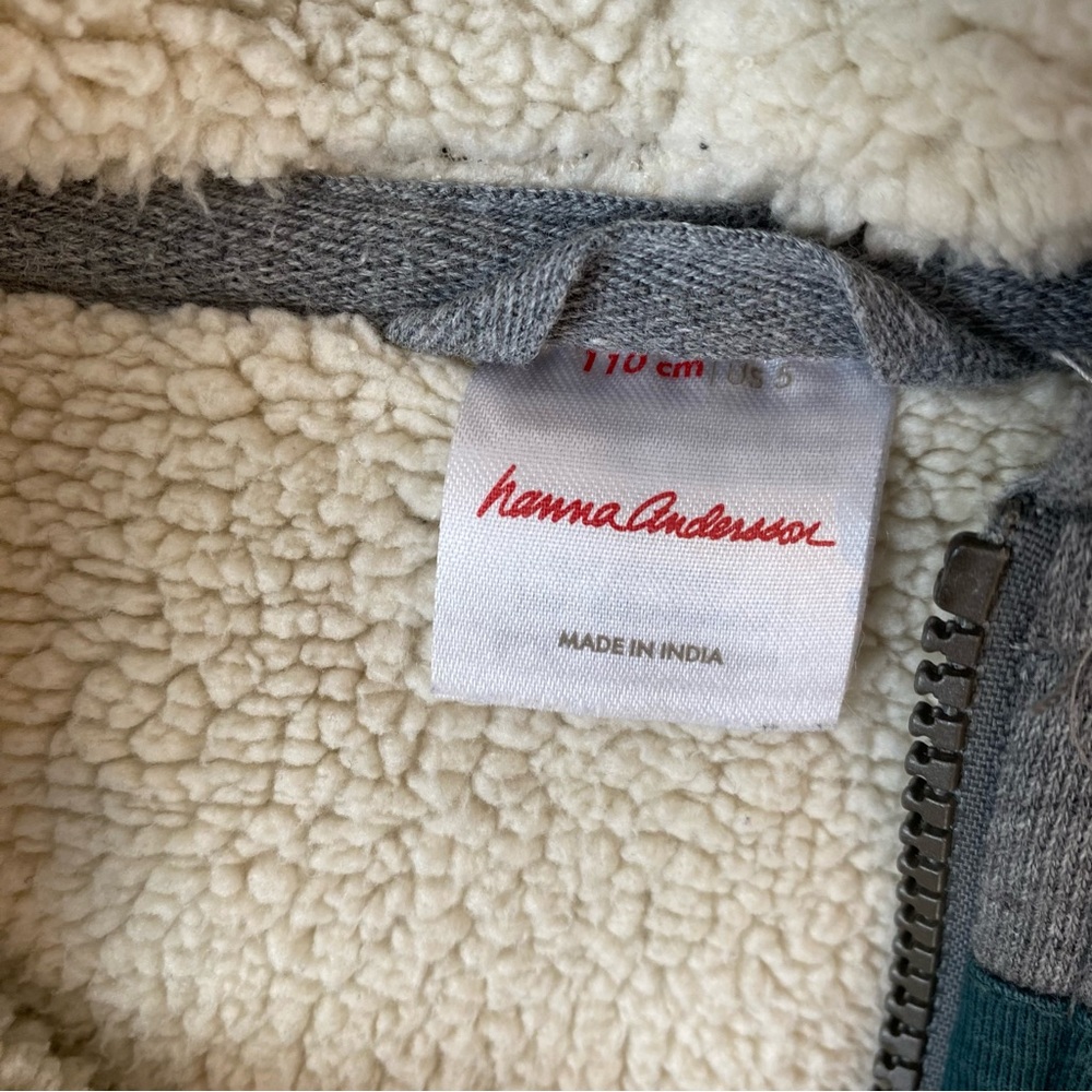 HANNA ANDERSSON Sherpa Lined Hoodie Zip Sweatshirt Sweater Jacket Grey Stripe - Picture 5 of 14